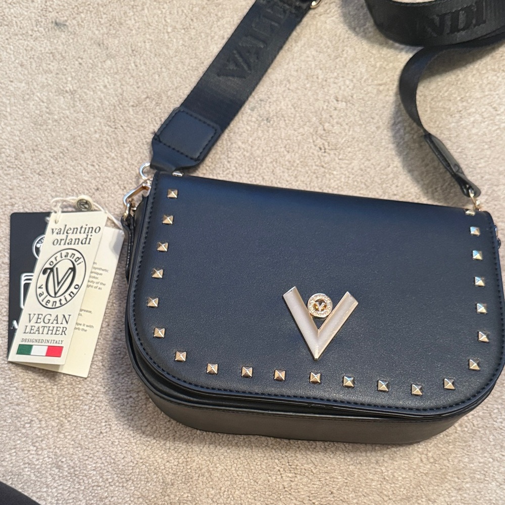 Valentino Orlandi Black Crossbody Bag with Studded Detailing